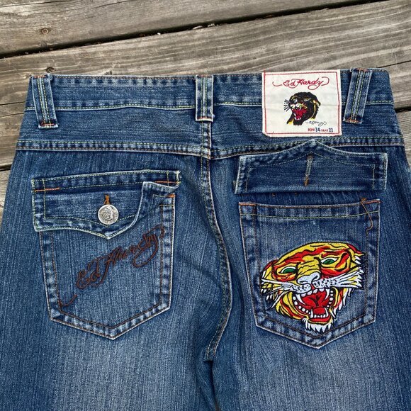 Vintage Ed Hardy Embroidered Jeans By Christian Audigier Vintage Tattoo Wear 34 - Picture 5 of 11